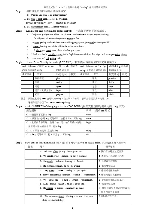 跟doing及to do 的动词 学案