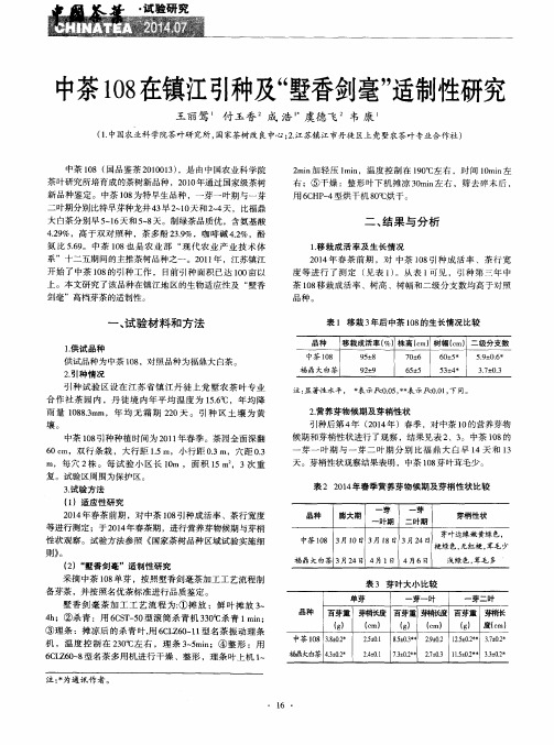 中茶108在镇江引种及“墅香剑毫”适制性研究