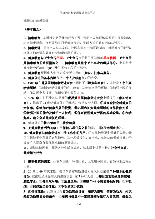 健康教育和健康促进重点笔记