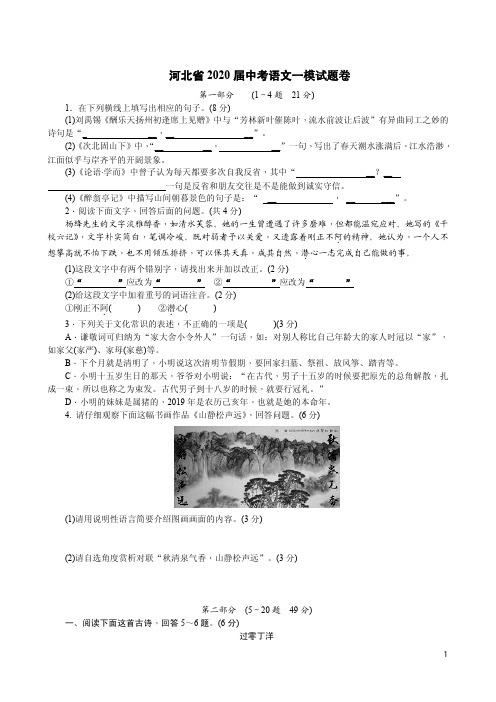 河北省2020届中考语文一模试题卷附答案详析