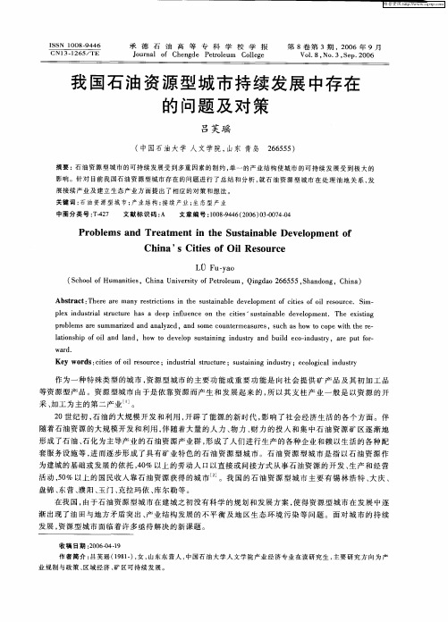 我国石油资源型城市持续发展中存在的问题及对策