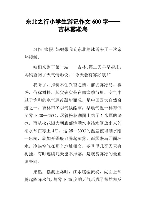 东北之行小学生游记作文600字——吉林雾凇岛