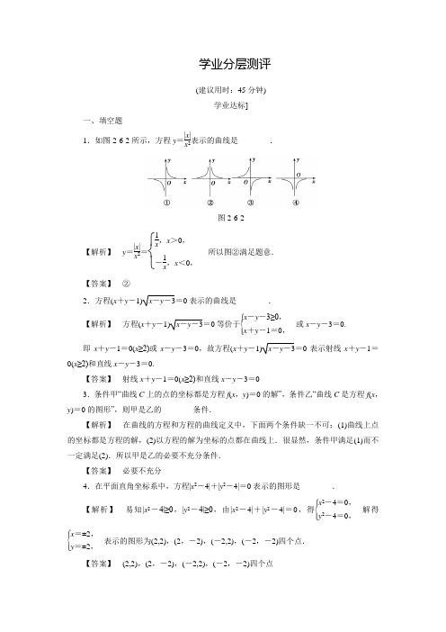 【课堂新坐标】高中数学苏教版选修2-1练习：2.6.1曲线与方程