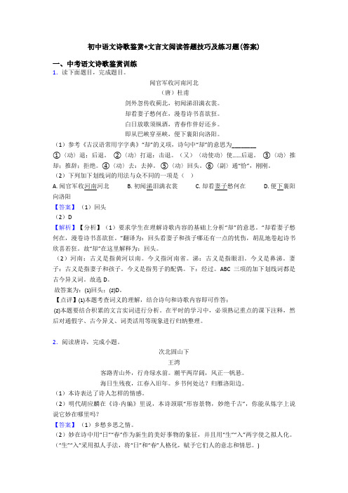 初中语文诗歌鉴赏+文言文阅读答题技巧及练习题(答案) (10)