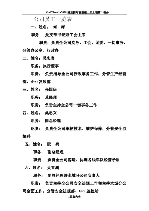 公司员工一览表
