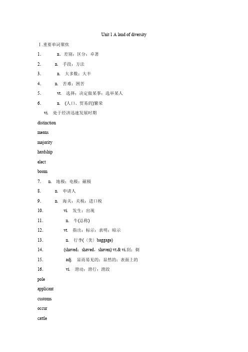 选修8 Unit 1 A land of diversity