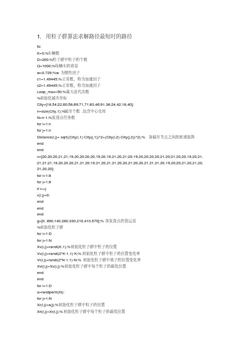 粒子群算法程序(各段路的速度不同)(完整版)