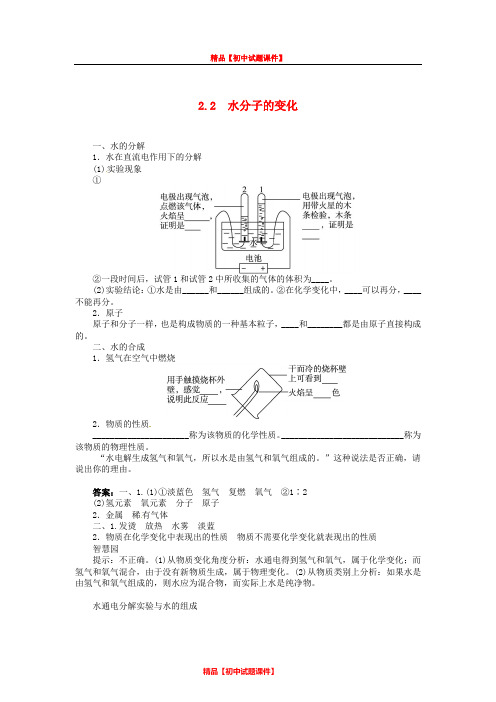 【2020年独家】九年级化学上册 2.2 水分子的变化复习 (新版)鲁教版