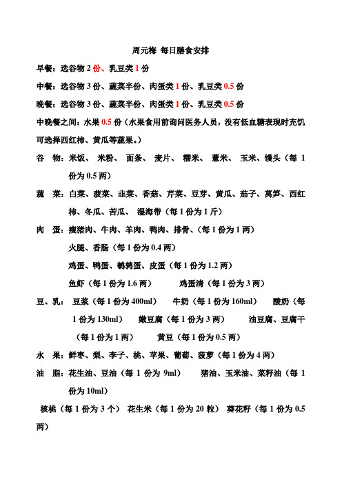 糖尿病病人每日饮食安排