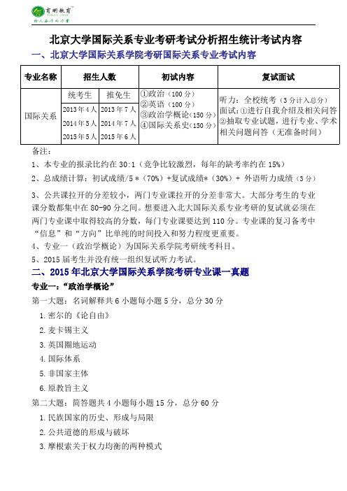 2016年北京大学国际关系专业考研考试分析招生统计考试内容复试分数线-育明考研考博