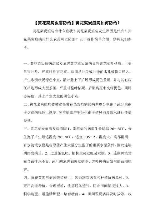 【黄花菜病虫害防治】黄花菜炭疽病如何防治？