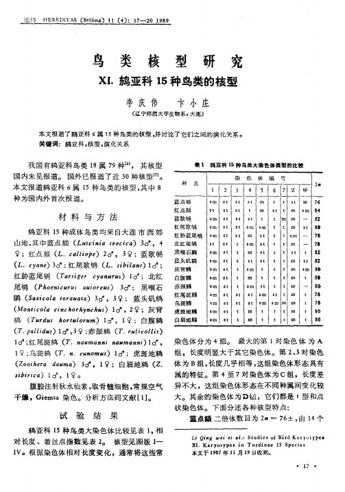 鸟类核型研究 XI.鹑亚科15种鸟类的核型