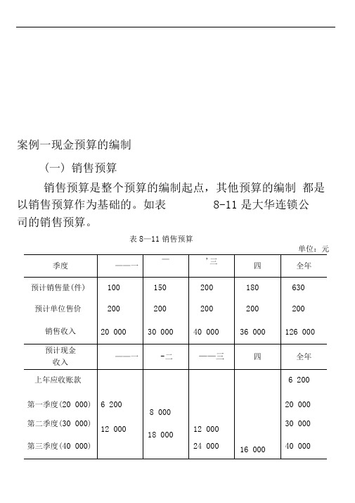 现金预算编制案例