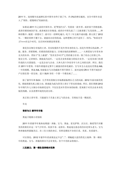 2011年中国七大市场细份