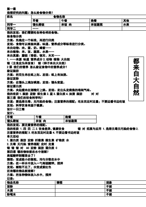 2018青岛版科学四年级上册基础训练答案