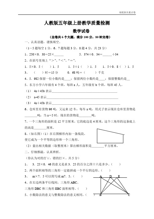 (暑期进步提升卷)人教版五年级上学期数学期末试题18 (2)