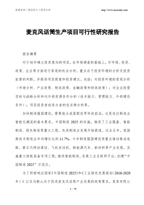 麦克风话筒生产项目可行性研究报告