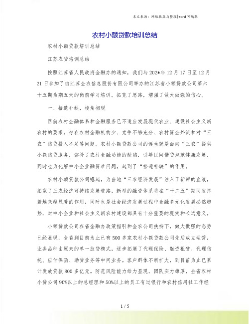 农村小额贷款培训总结