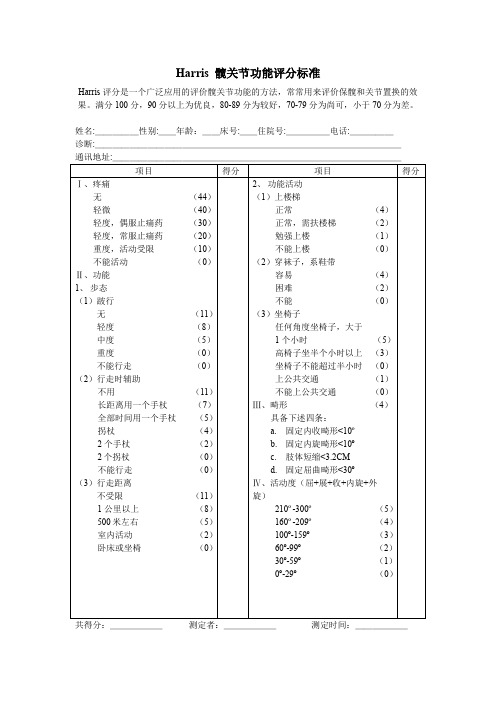 Harris_髋关节功能评分标准