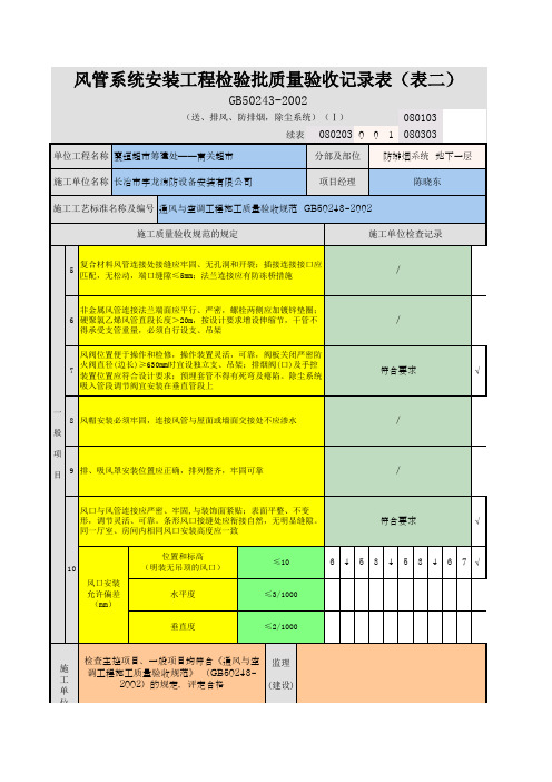 风管系统安装工程检验批质量验收记录表(表二)