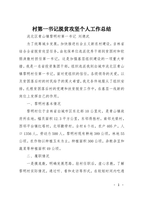 村第一书记脱贫攻坚个人工作总结