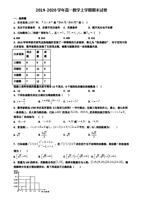 (9份试卷汇总)2019-2020学年陕西省西安市数学高一(上)期末监测模拟试题