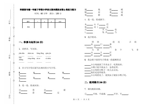 科教版专题一年级下学期小学语文期末模拟试卷A卷复习练习