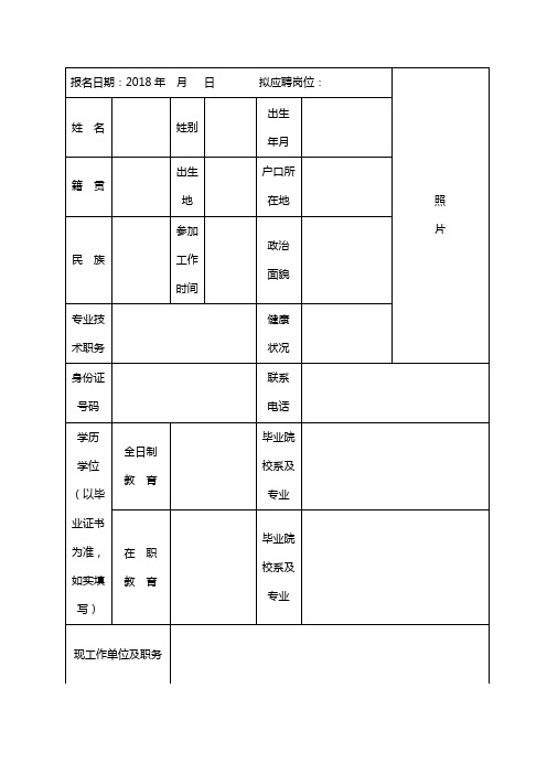 报名日期2018年月日拟应聘岗位
