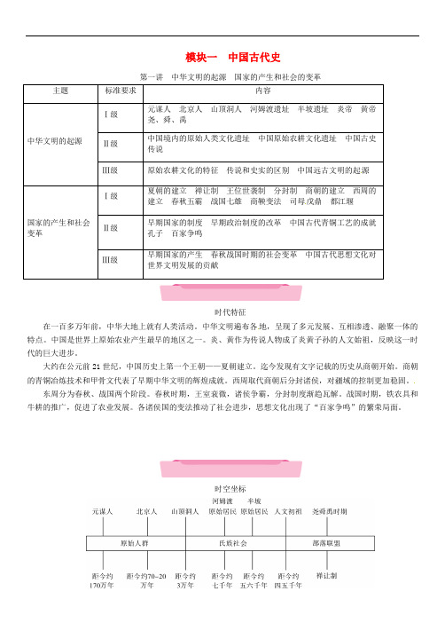 中考历史复习 第一部分 教材知识速查 模块1 中国古代史 第1讲 中华文明的起源 国家的产生和社会的变革练习