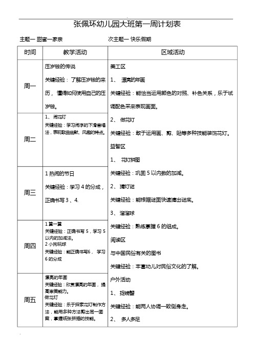 大班下学期周计划