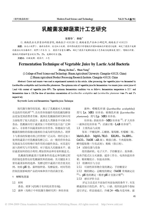 乳酸菌发酵蔬菜汁工艺研究