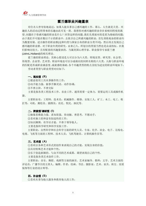 霍兰德职业兴趣量表