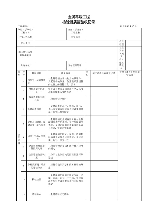 电厂工程：金属幕墙工程质量检验批表格(3页)