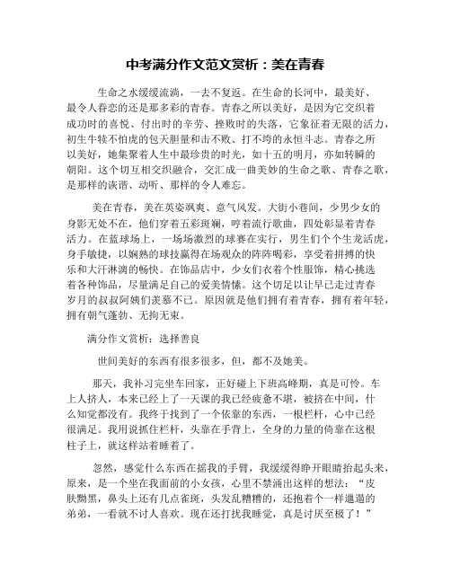 中考满分作文范文赏析：美在青春