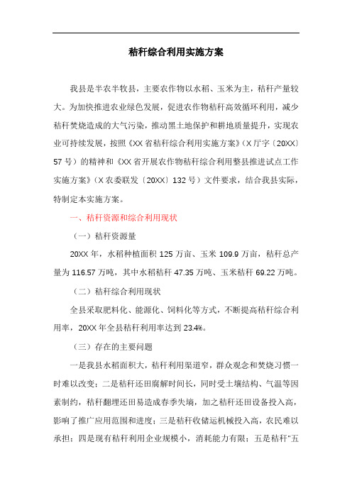 关于秸秆综合利用实施方案