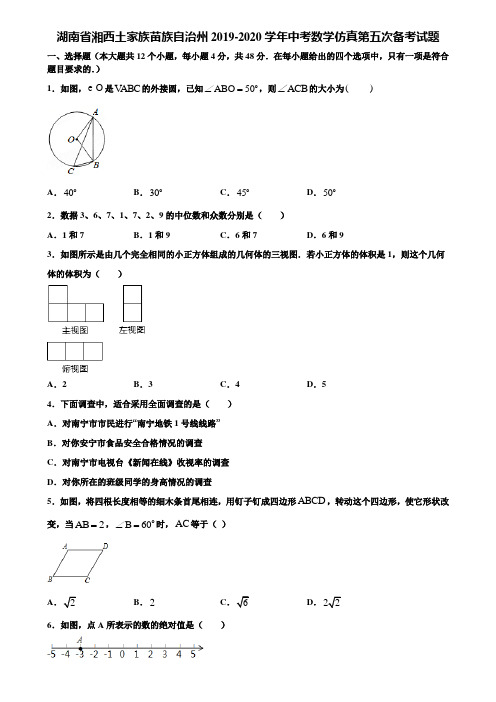 湖南省湘西土家族苗族自治州2019-2020学年中考数学仿真第五次备考试题含解析