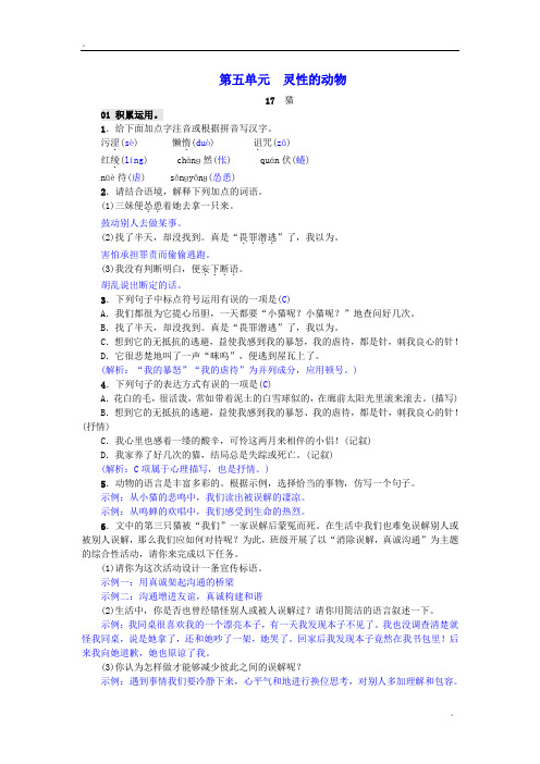 七年级语文上册第17课猫课内外阅读理解含答案