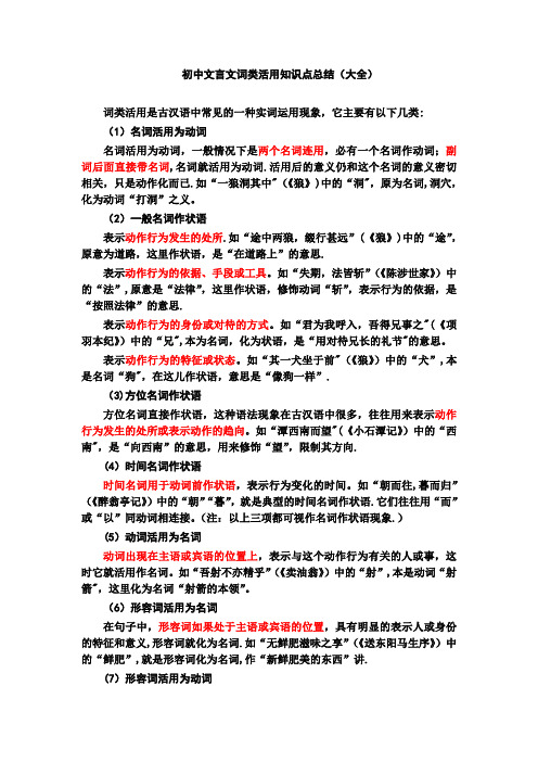 初中文言文词类活用知识点总结(大全)