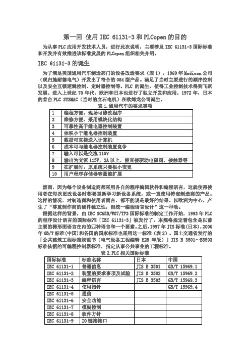 第一回 使用IEC 61131-3和PLCopen的目的
