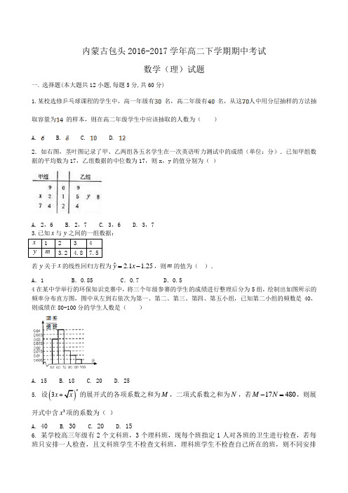内蒙古包头2016-2017学年高二下学期期中考试数学(理)试题Word版含答案
