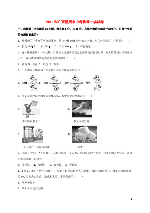 广西梧州市中考物理一模试卷(含解析)