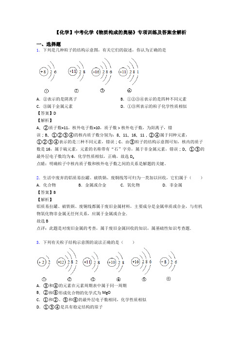 【化学】中考化学《物质构成的奥秘》专项训练及答案含解析