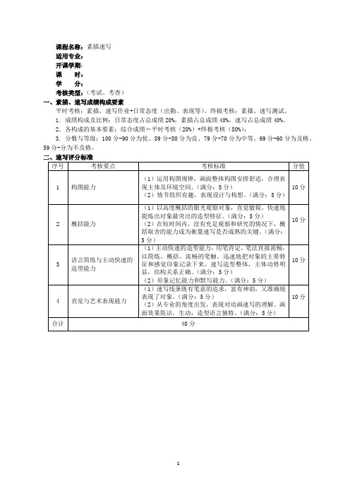 素描速写考核方案评分标准