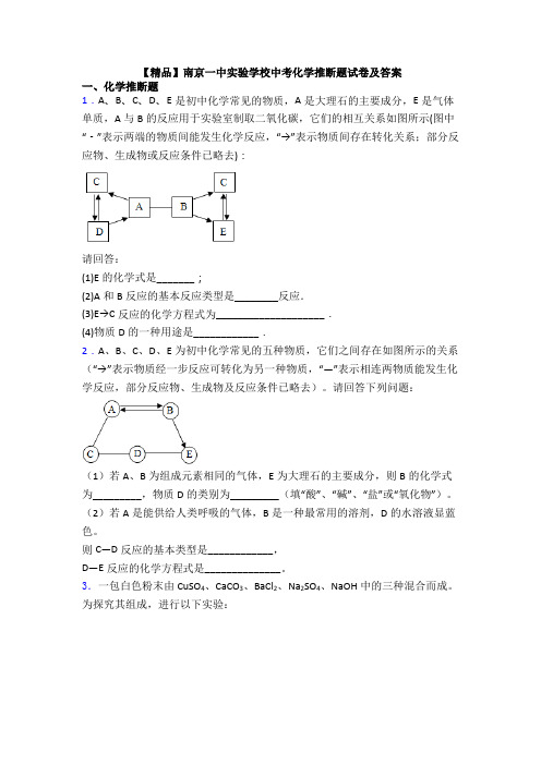 【精品】南京一中实验学校中考化学推断题试卷及答案