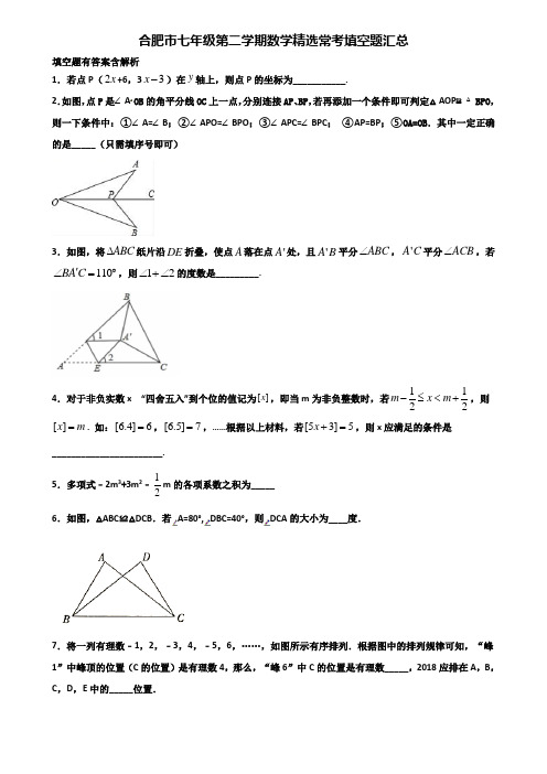 合肥市七年级第二学期数学精选常考填空题汇总含解析