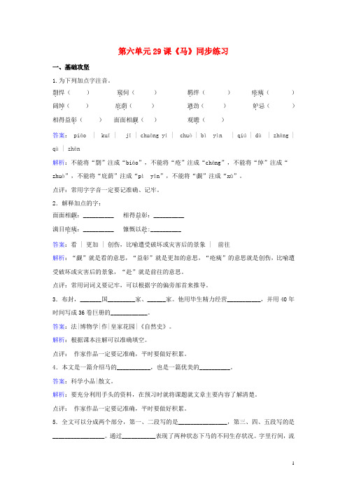 七年级语文下册第六单元第29课《马》同步练习(含解析)(新版)新人教版