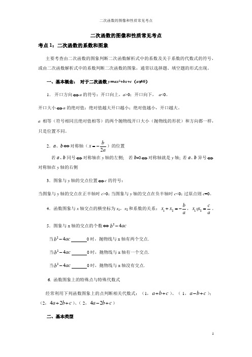二次函数图像和性质常见考点