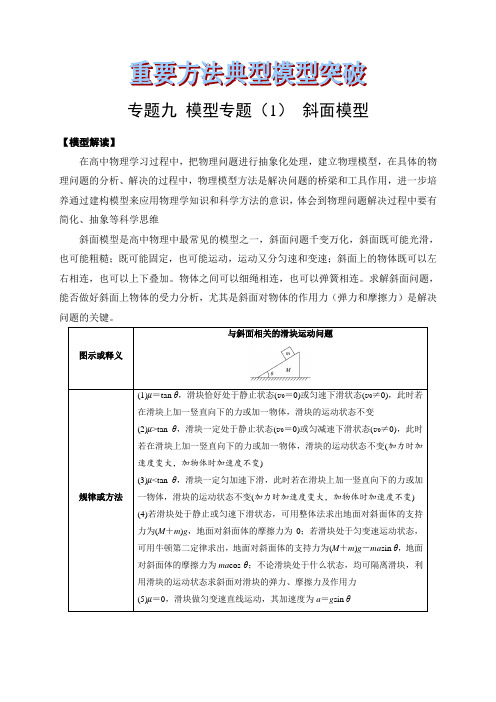 高中物理重要方法典型模型突破9-模型专题(1)  斜面模型(解析版)