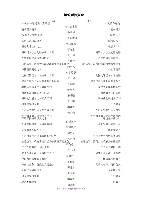 大学生辩论赛题目大全