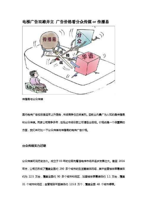 电梯广告双雄并立 广告价格看分众传媒or传播易